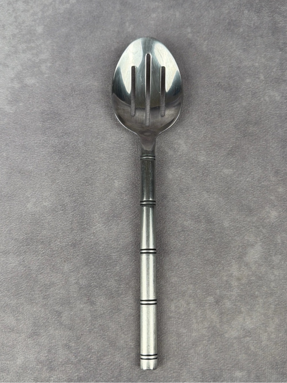 Pier 1 PII23 Stainless Pierced Serving Spoon 9” Satin Frosted Slotted